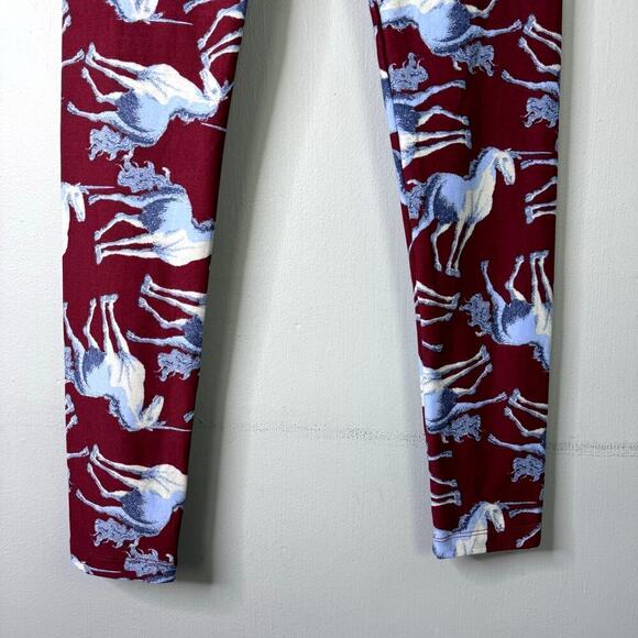 LuLaRoe Blue Storybook Unicorn Burgundy Wine Print Leggings Women's OS One Size - Picture 4 of 11